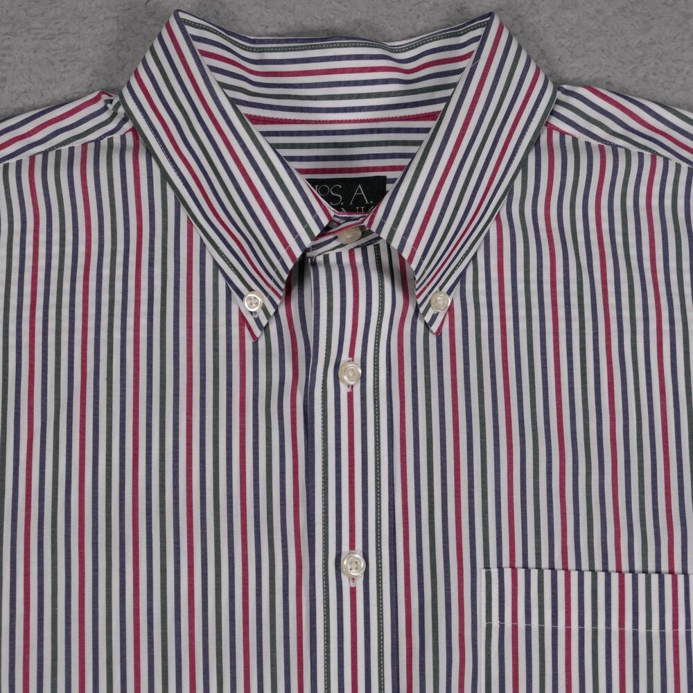 Jos A Bank Executive Shirt Mens XL Blue Red Button Down Striped Long Sleeve